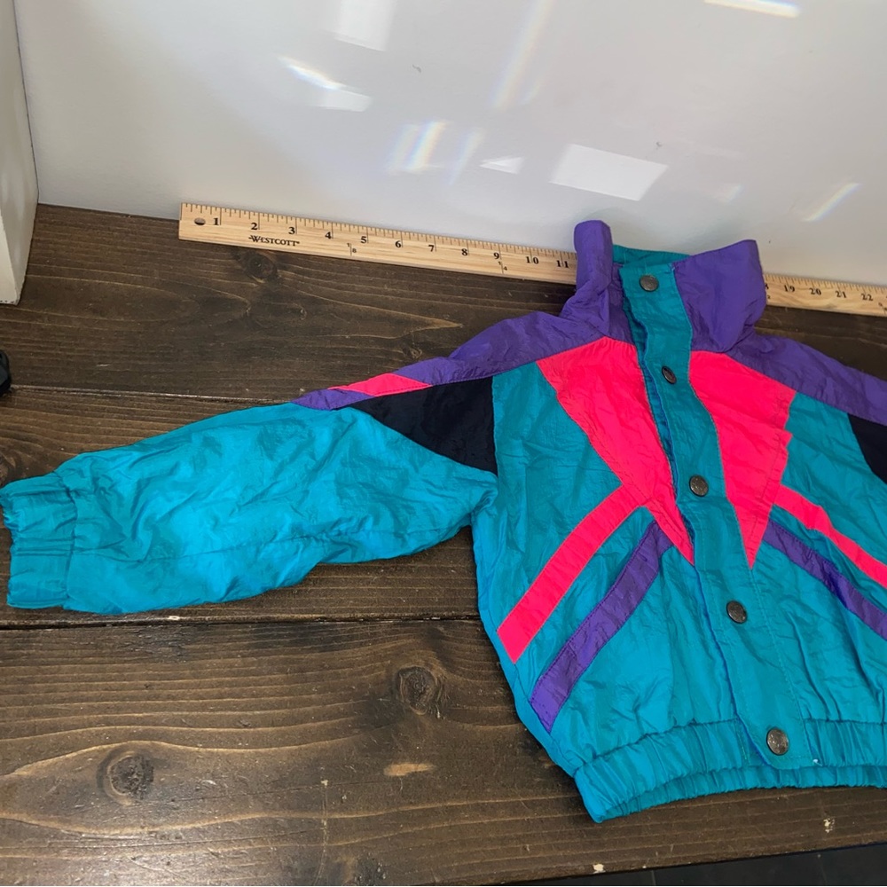90s Kids multi coloured jacket Fleece Lined Windbreaker Jacket unisex - Picture 2 of 9